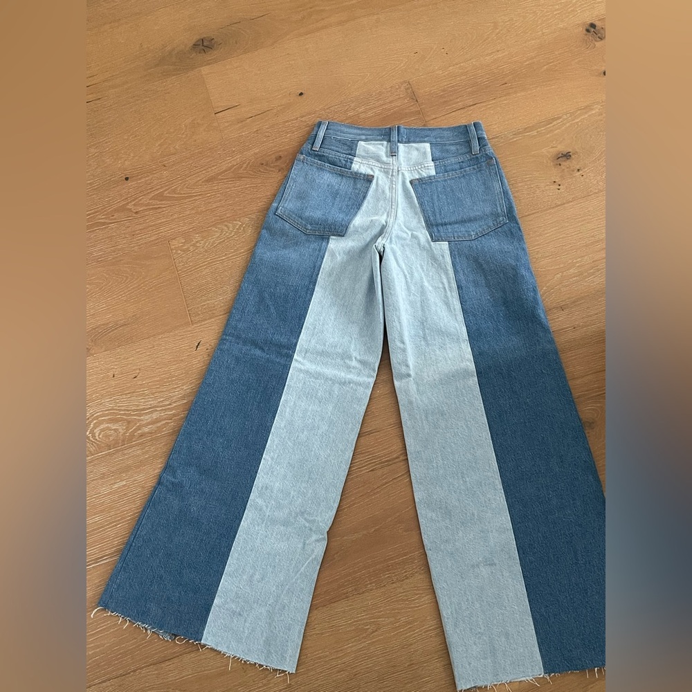 FRAME Two-Tone Blue Panel Wide-Leg Jeans - Picture 3 of 4